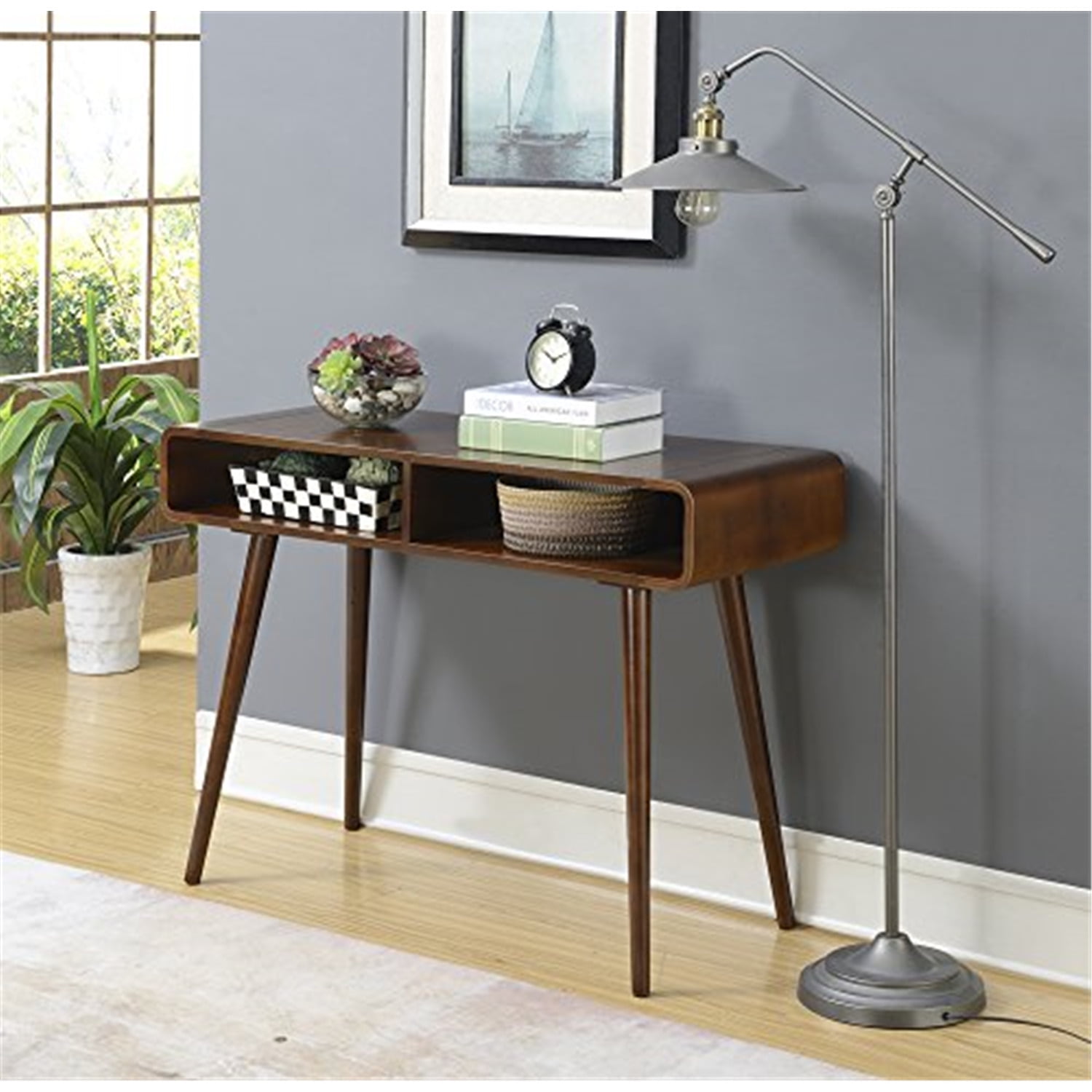Mid-Century Espresso Napa Console Table with Open Cubbies