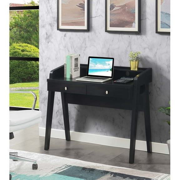 Convenience Concepts Newport 34.75 in. Tall Deluxe 2 Drawer Desk with Shelf, Black, All Ages