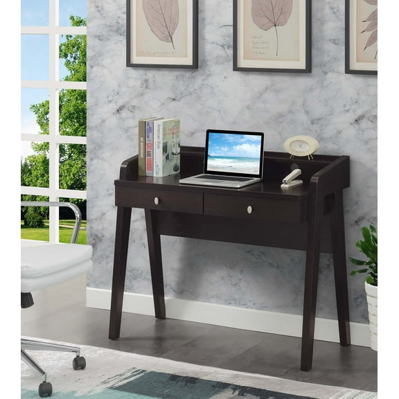 Convenience Concepts Newport 34.75 in. Tall Deluxe 2 Drawer Desk with Shelf, Espresso, All Ages