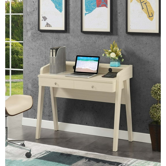 Convenience Concepts Newport 34.75 in. Tall Deluxe 2 Drawer Desk with Shelf, Ivory, All Ages