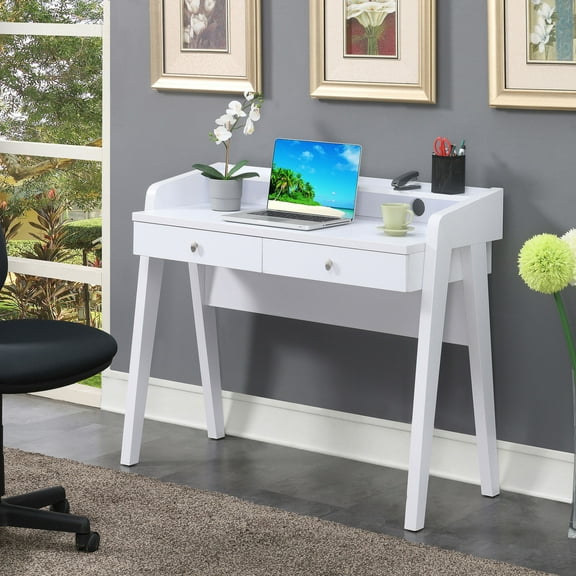 Convenience Concepts Newport 34.75 in. Tall Deluxe 2 Drawer Desk with Shelf, White, All Ages