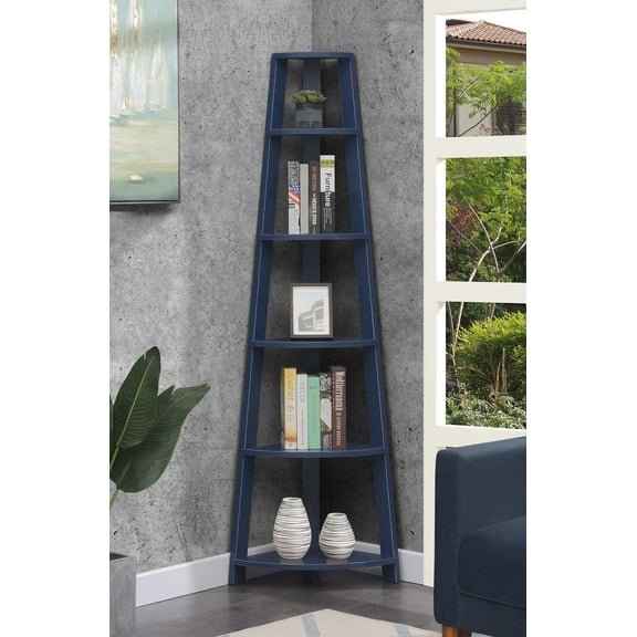 Convenience Concepts Newport 6 Tier Corner Bookshelf, Cobalt Blue