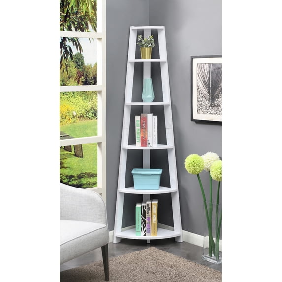 Convenience Concepts Newport 5 Tier Corner Bookshelf, White