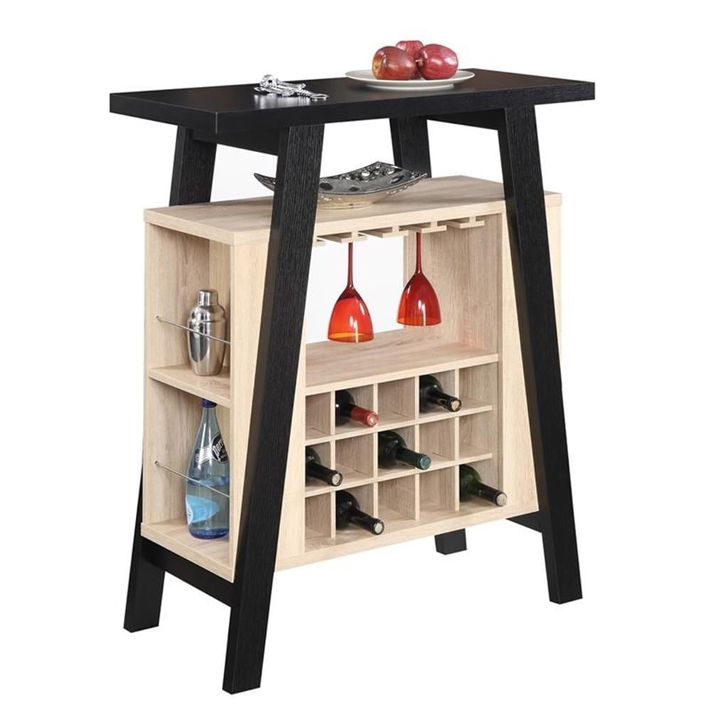 Newport Dual-Tone Bar Console with Wine Storage in Black and Weathered White