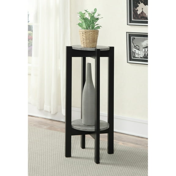 Convenience Concepts Newport Deluxe 2 Tier Plant Stand, Faux Cement/Black