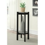 Convenience Concepts Newport Deluxe 2 Tier 14.75" Modern Industrial Plant or Vase Display Stand for Living Room, Office, Den, Hallway, Faux Cement/Black