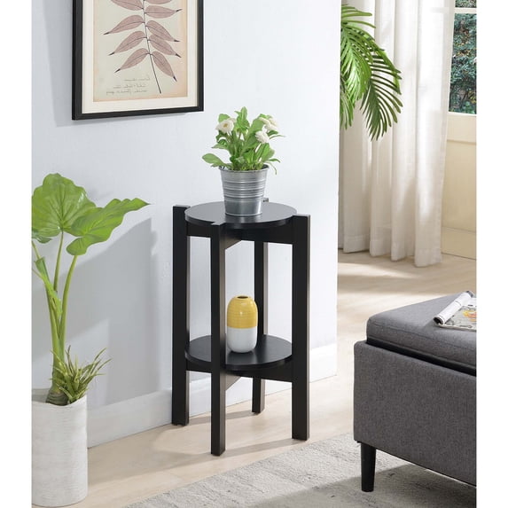 Convenience Concepts Newport Medium Plant Stand in Black Wood Finish