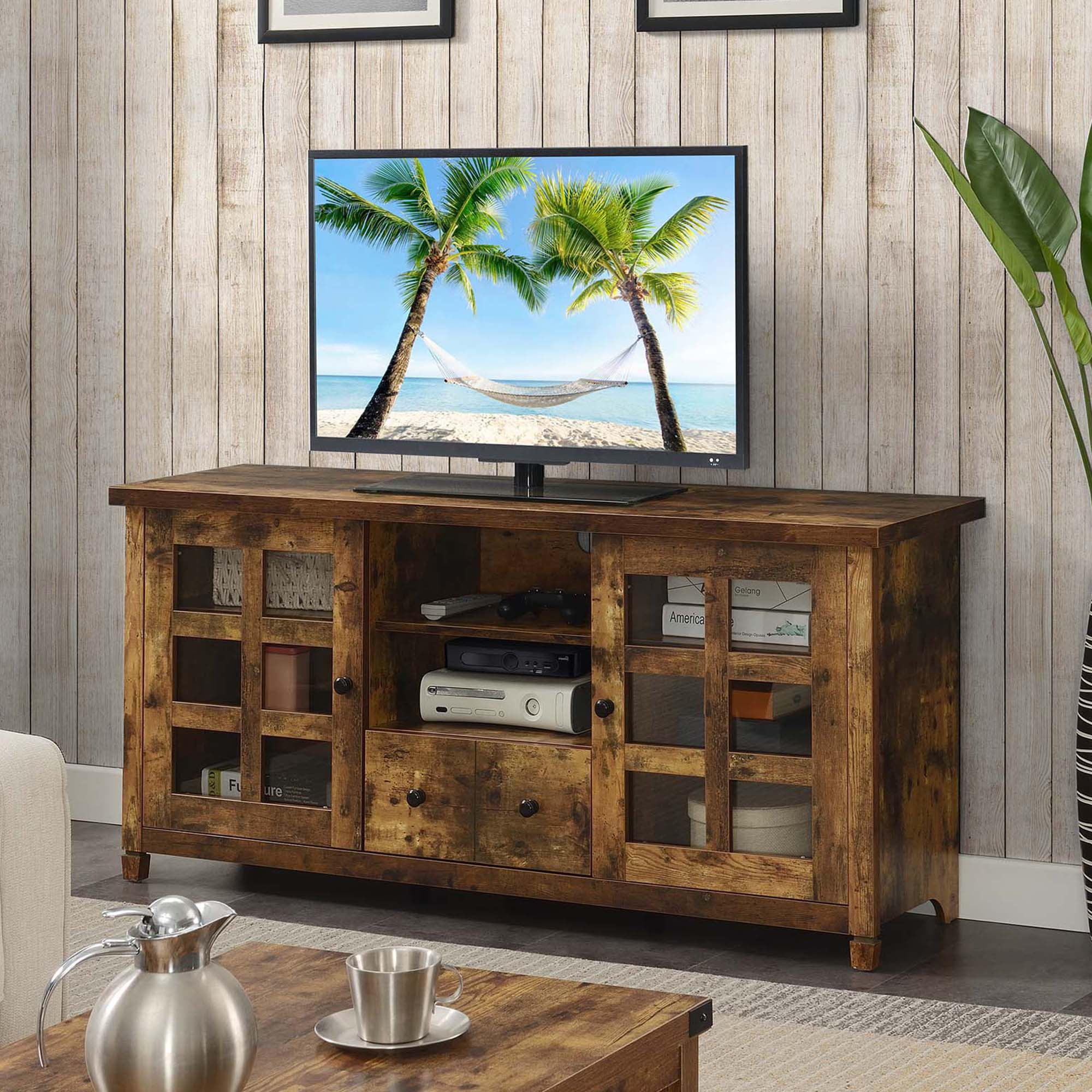 Barnwood Corner TV Stand with Cabinets and Shelves