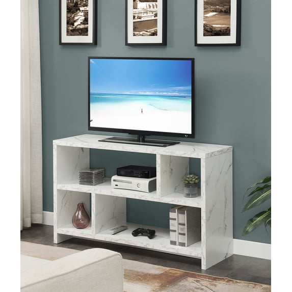 Convenience Concepts Northfield 55 inch TV Stand Console with Shelves, White Faux Marble