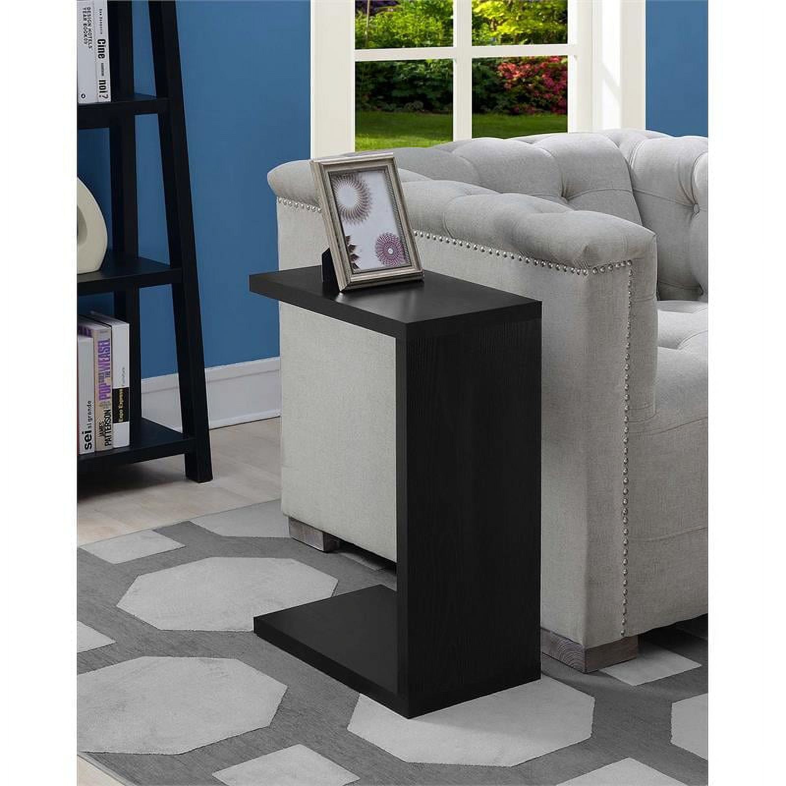 Black Rectangular Wood C-Shaped End Table