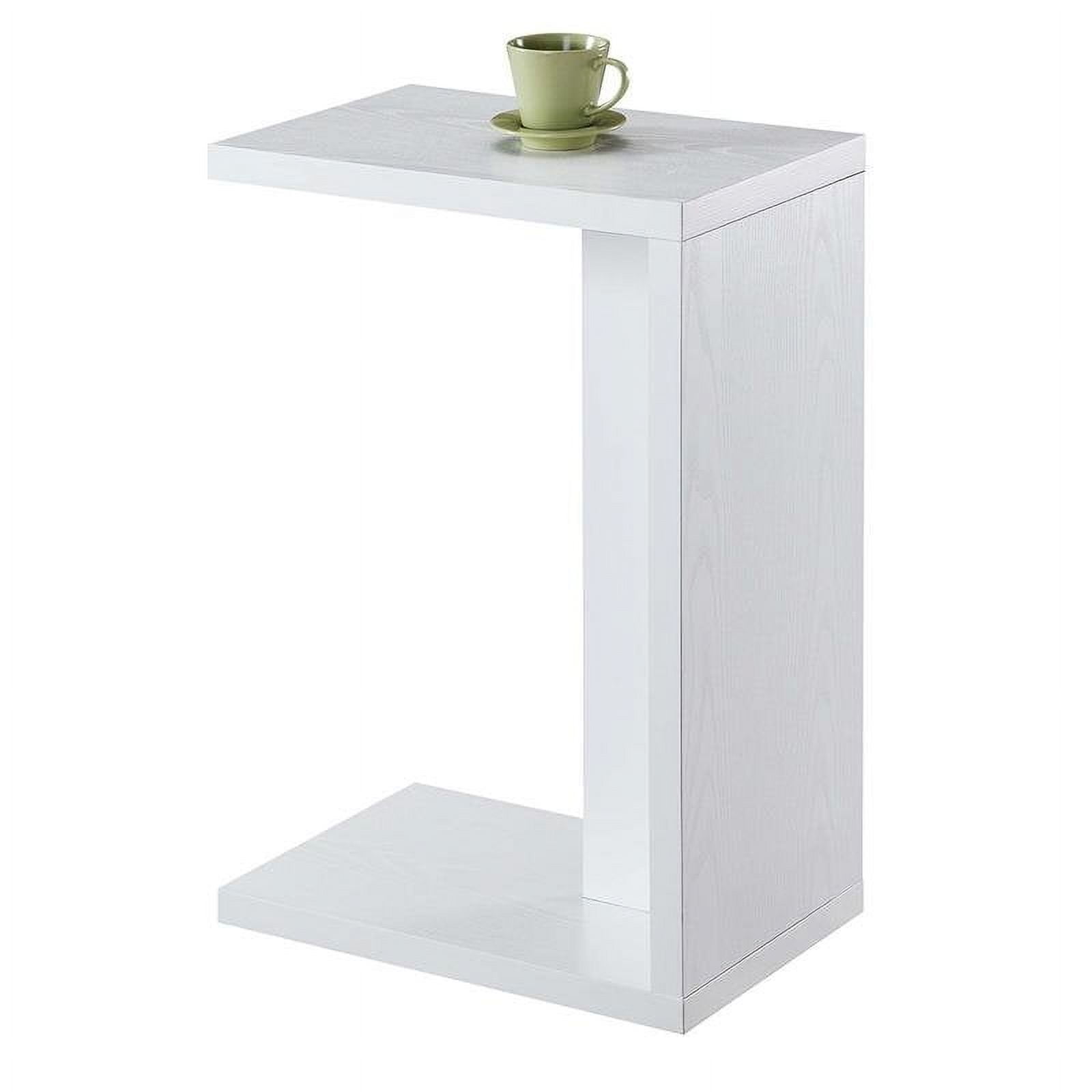 White Wood C-Shaped End Table