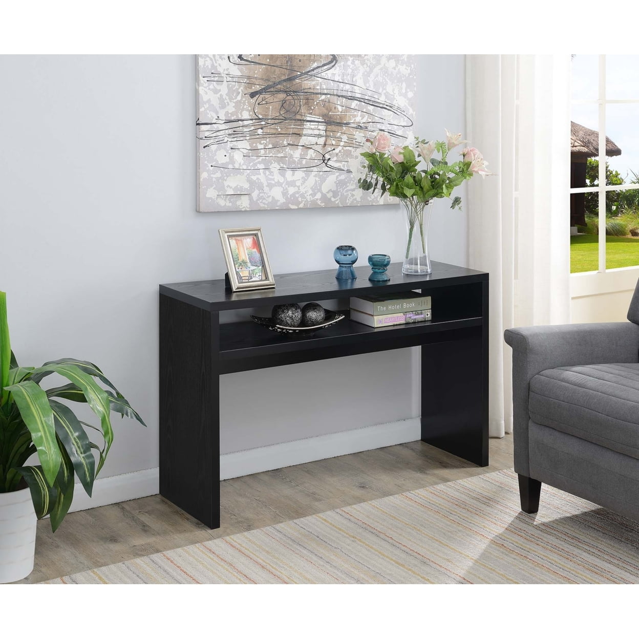Northfield Deluxe 48" Black Wood and Glass Console Table with Storage