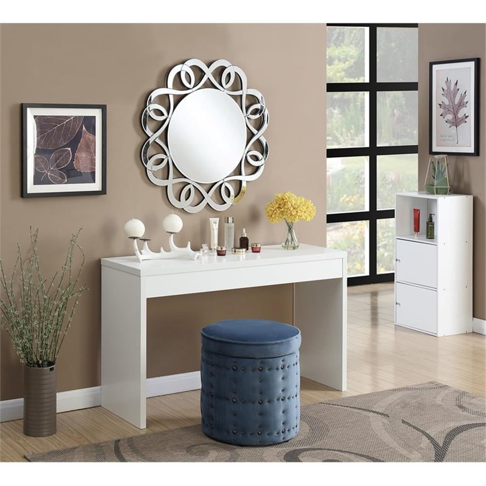 Modern White Melamine 48" Console Table with Faux Marble Finish