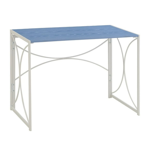 Convenience Concepts Nova Folding Desk in Blue Wood Finish and White Metal Frame