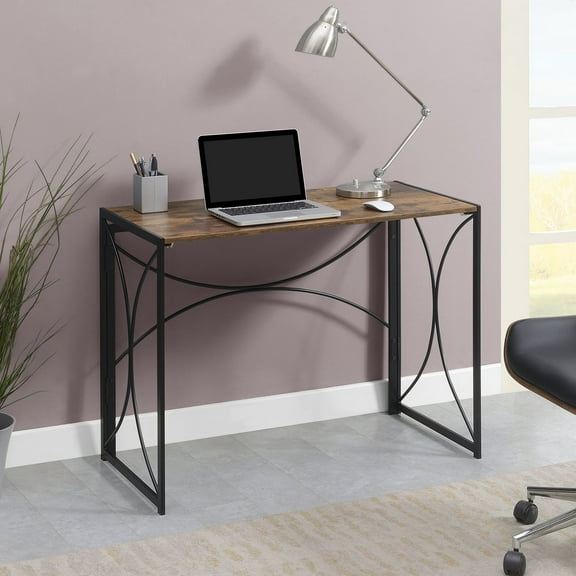 Convenience Concepts Nova Folding Desk in Walnut Wood Finish and Metal Frame