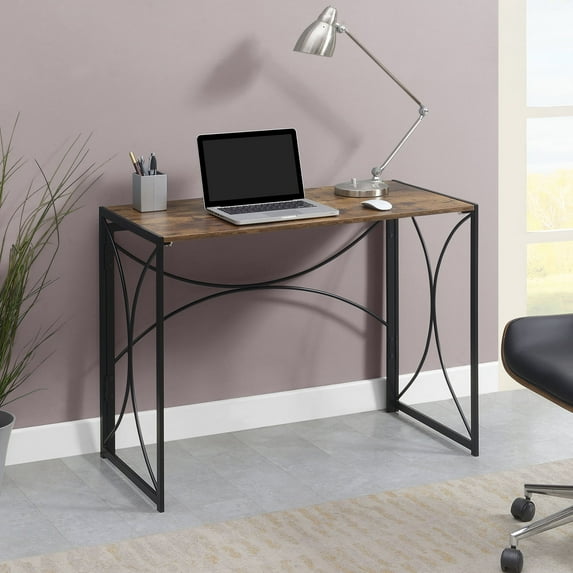 Convenience Concepts Nova Folding Desk in Walnut Wood Finish and Metal Frame