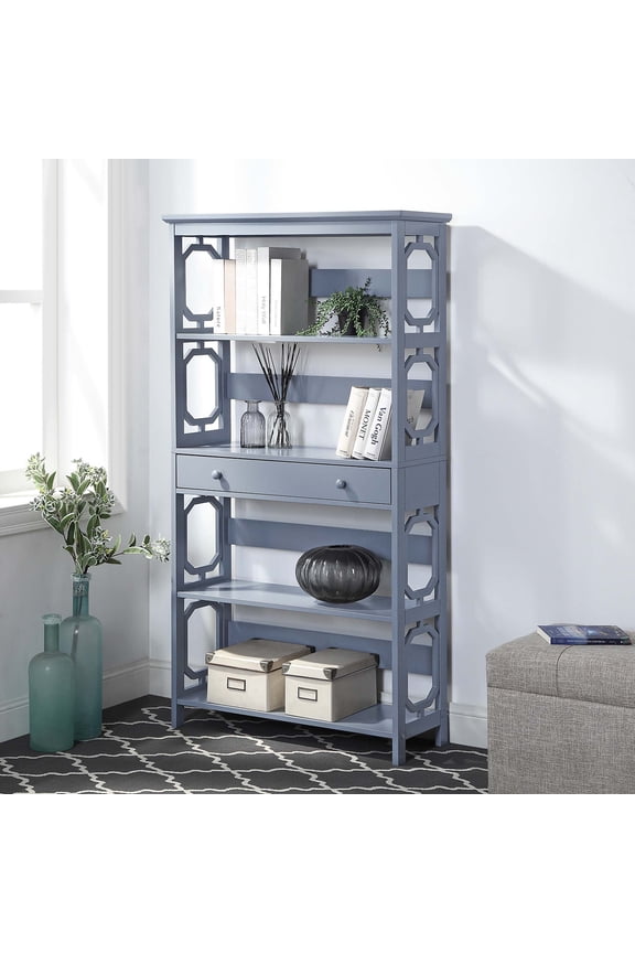 Omega 5 Tier Bookcase with Drawer, Gray