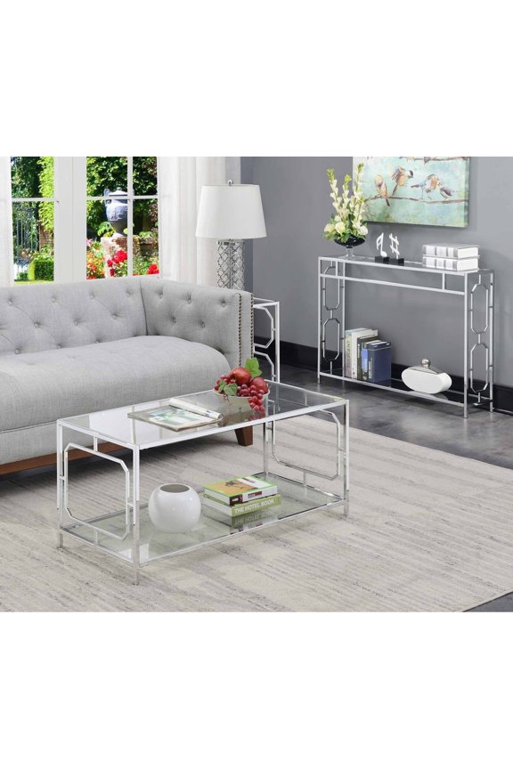 Omega Chrome Coffee Table in Clear Glass and Chrome Frame
