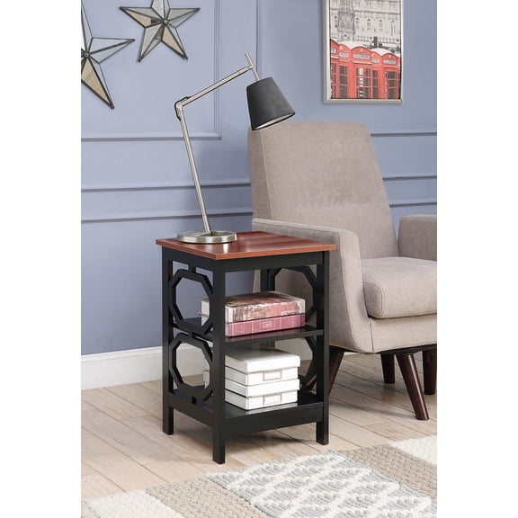 Convenience Concepts Omega End Table with Shelf, Cherry Top/Black
