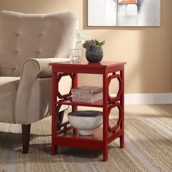 Convenience Concepts Omega End Table with Shelf, Cranberry Red