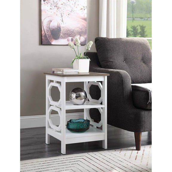 Convenience Concepts Omega End Table with Shelf, Driftwood/White