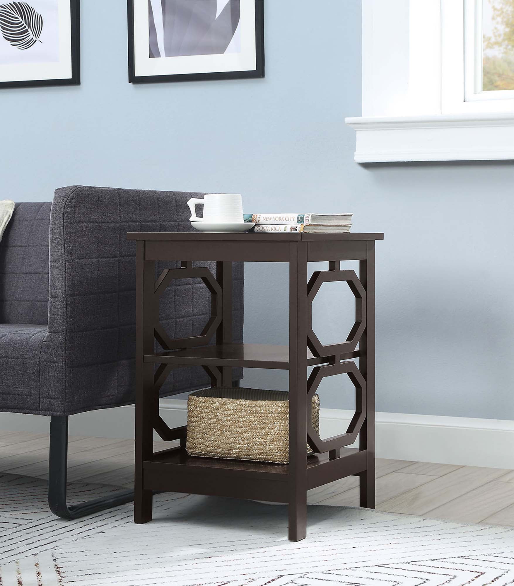 Espresso Square End Table with Octagon Cut Outs