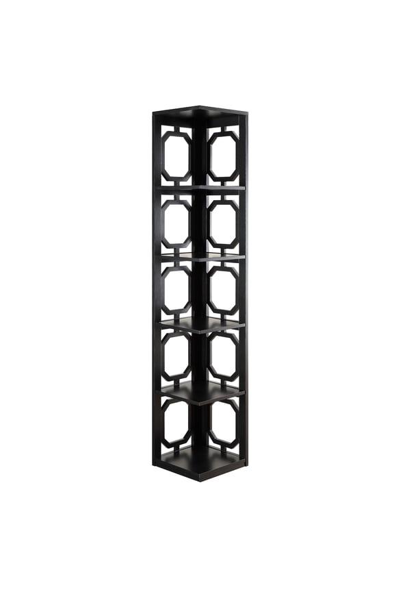 Omega Five-Tier Corner Bookcase in Espresso Wood Finish