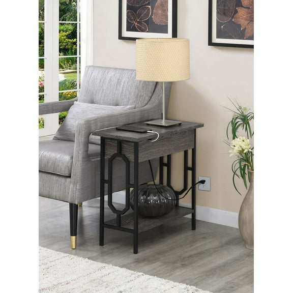 Convenience Concepts Omega Flip Top End Table with Charging Station, Multiple Finishes