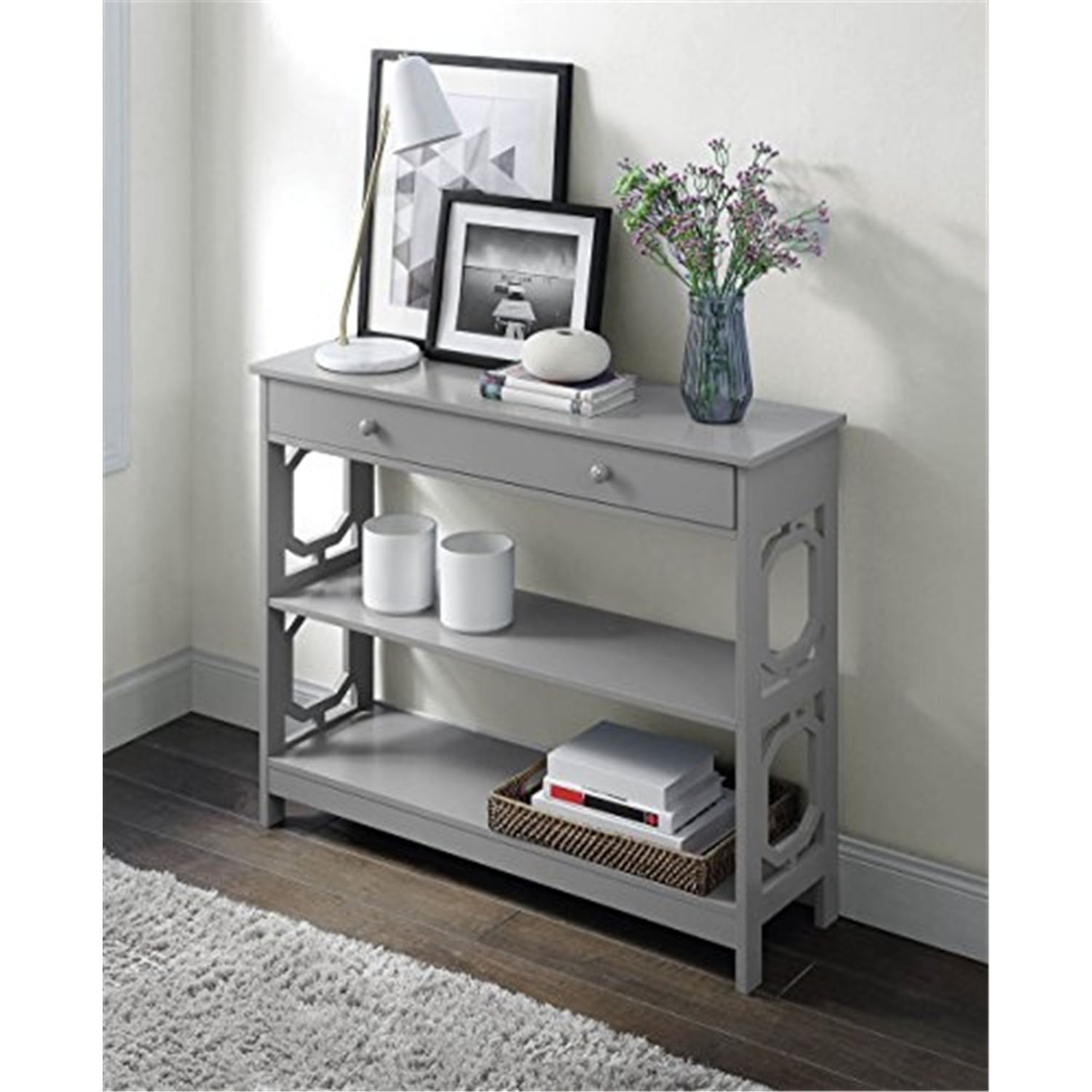 Gray Wood 40" Console Table with Storage Drawer