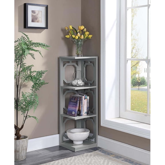 Convenience Concepts Omega 3-Tier Corner Bookcase, Gray