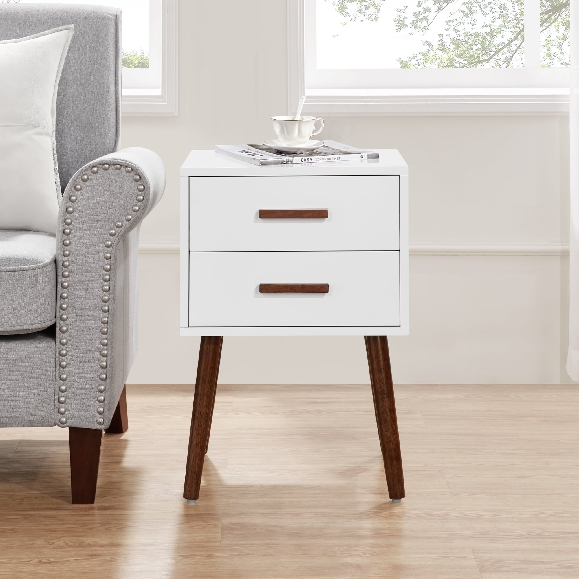 Convenience Concepts Oslo 2 Drawer End Table, White & Espresso
