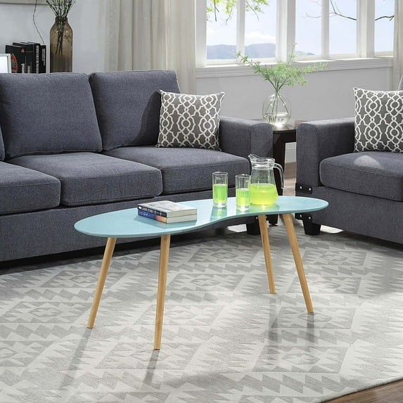 Convenience Concepts Oslo Bean Shaped Coffee Table, Sea Foam Blue/Natural