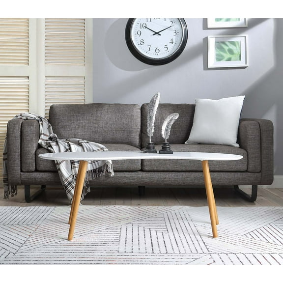 Convenience Concepts Oslo Bean-Shaped Coffee Table in Glossy White Wood Finish