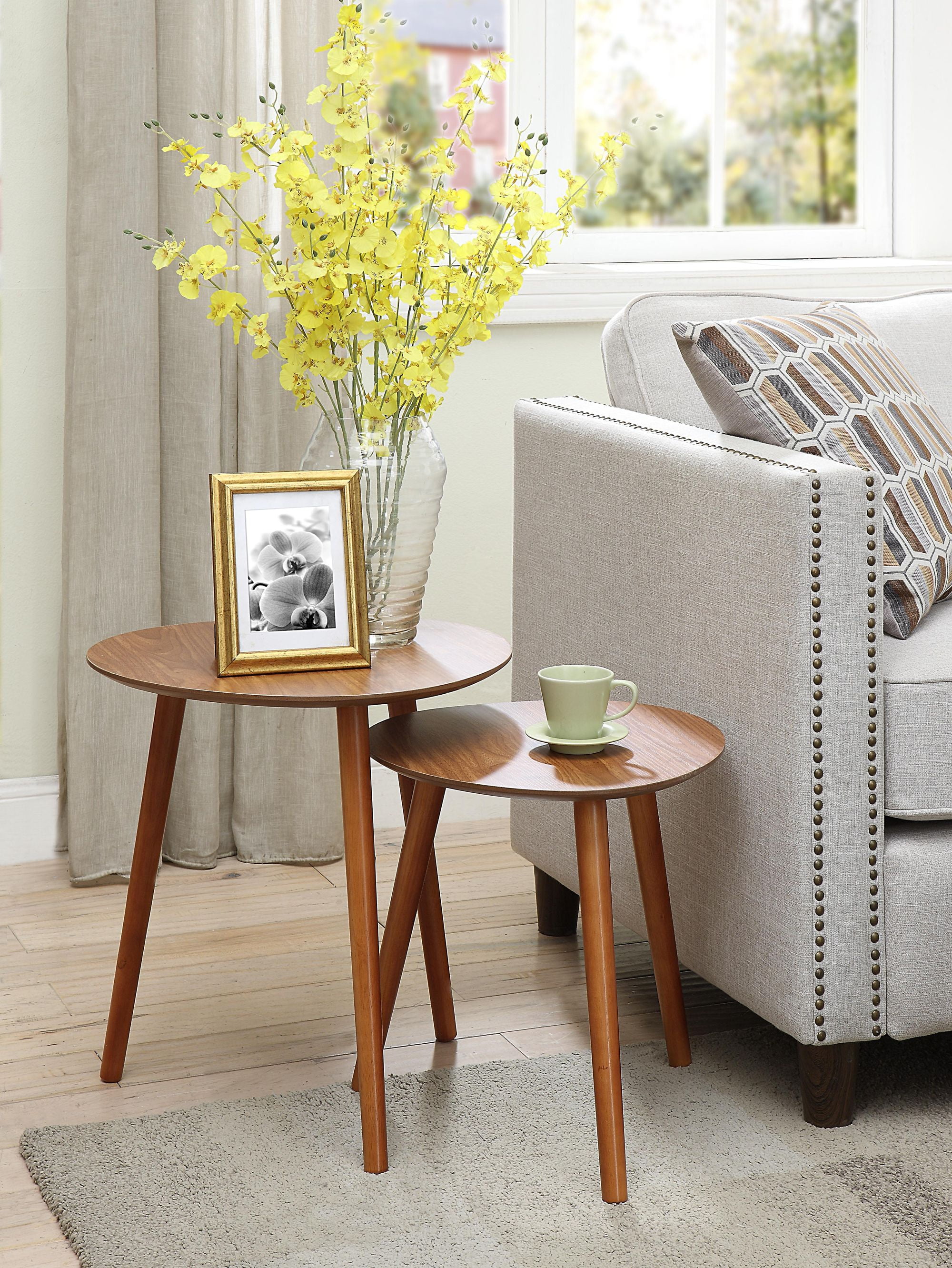 Oslo Mid-Century Modern Round Wood Nesting End Tables