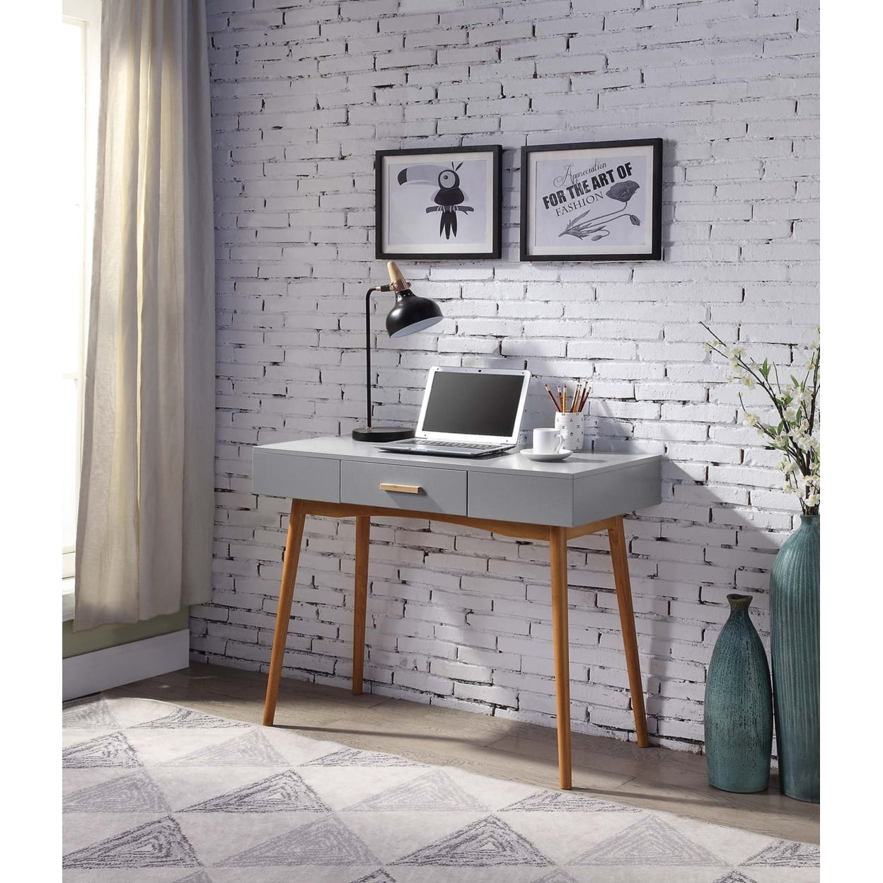 Convenience Concepts Oslo One Drawer Desk in White Wood Finish Walmart