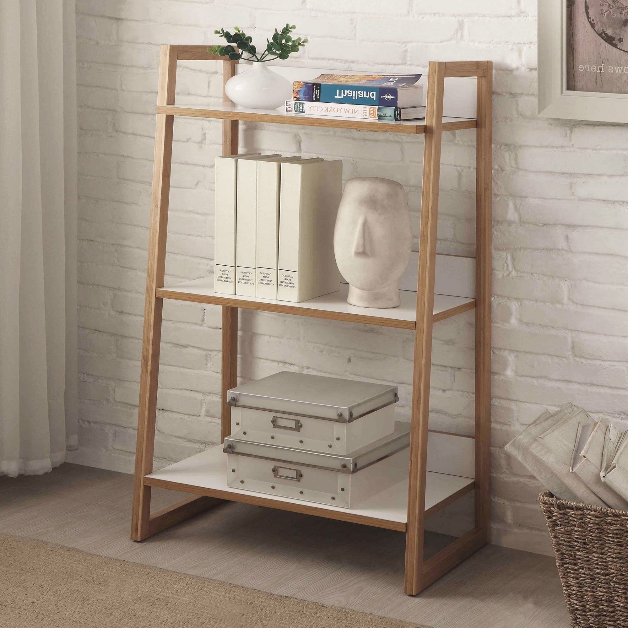 Convenience Concepts Oslo Sundance 3 Tier Shelf in White Wood and Bamboo  Finish