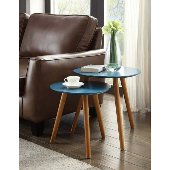 Convenience Concepts Oslo Two Piece Nesting Table Set in Blue Solid Wood Finish