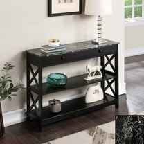 Convenience Concepts Oxford 1 Drawer Console Table with Shelves, Black Faux Marble/Black