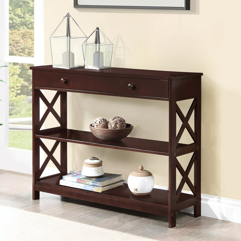 Convenience Concepts Oxford 1 Drawer Console Table with Shelves Espresso
