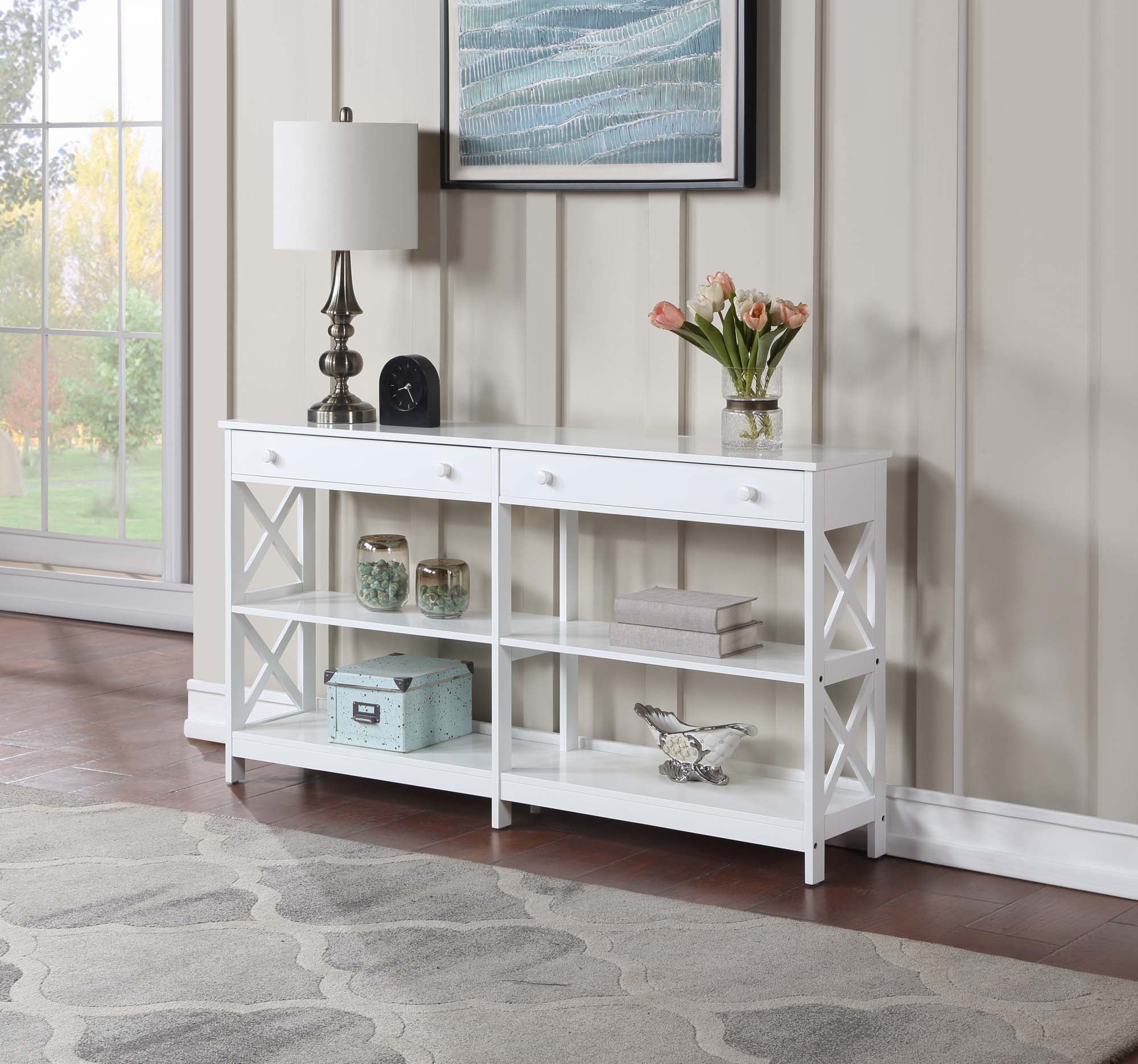 Convenience Concepts Oxford 2 Drawer 60 Inch Console Table With Shelves,  White - Walmart.Com