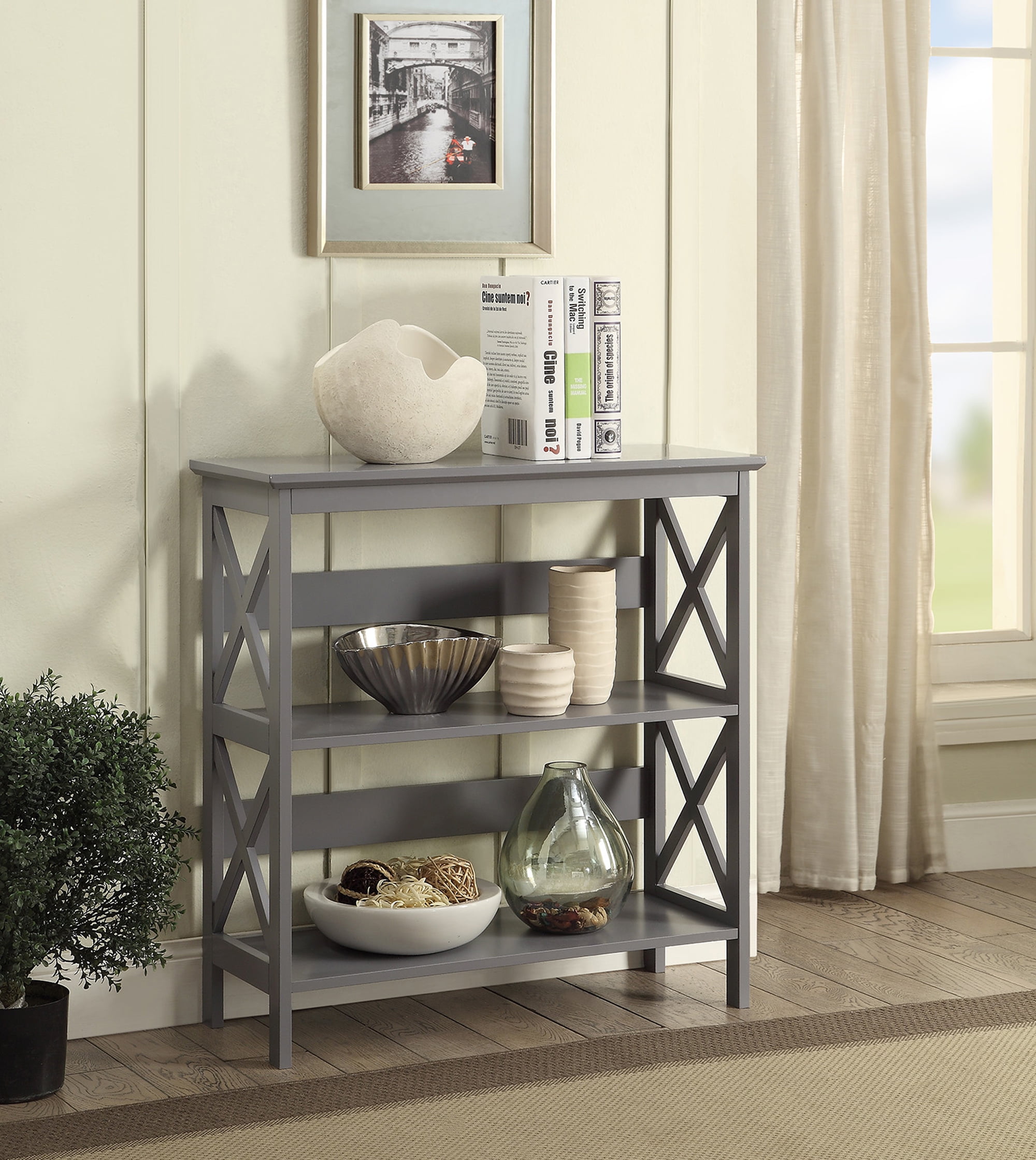 Convenience Concepts Oxford 3 Tier Bookcase Gray Walmart
