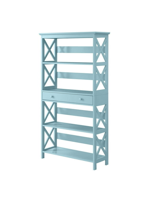 Convenience Concepts Oxford 4 Tier Standard Bookcase with 1 Drawer, Sea Foam Blue