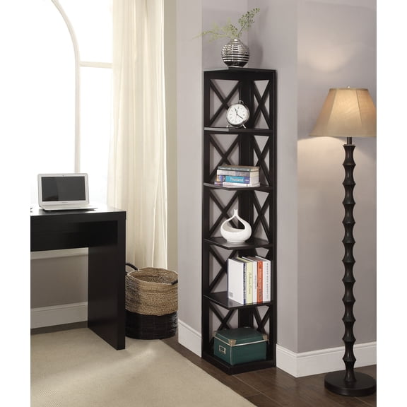 Convenience Concepts Oxford 5 Tier Corner Bookcase, Black, All Ages