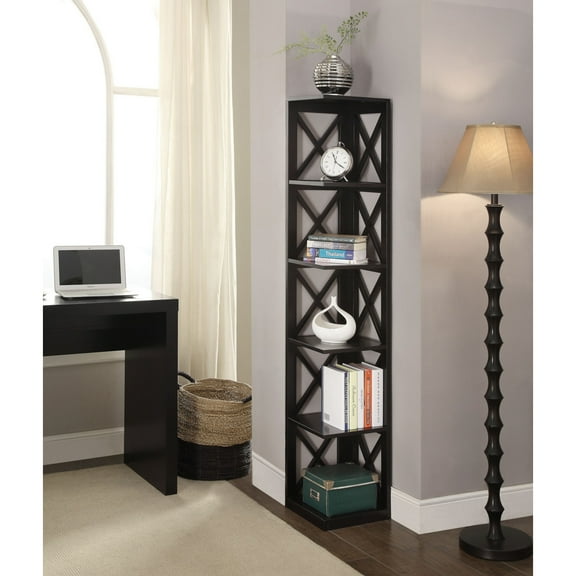 Convenience Concepts Oxford 5 Tier Corner Bookcase, Black, All Ages
