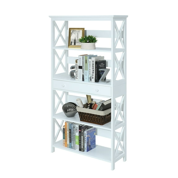 Convenience Concepts Oxford 5 Tier Bookcase with Drawer, White, All Ages