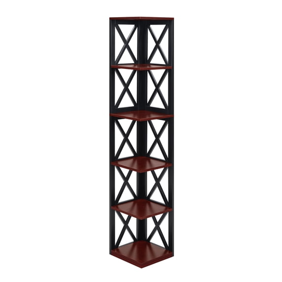 Convenience Concepts Oxford 5 Tier Corner Bookcase, Cherry and Black