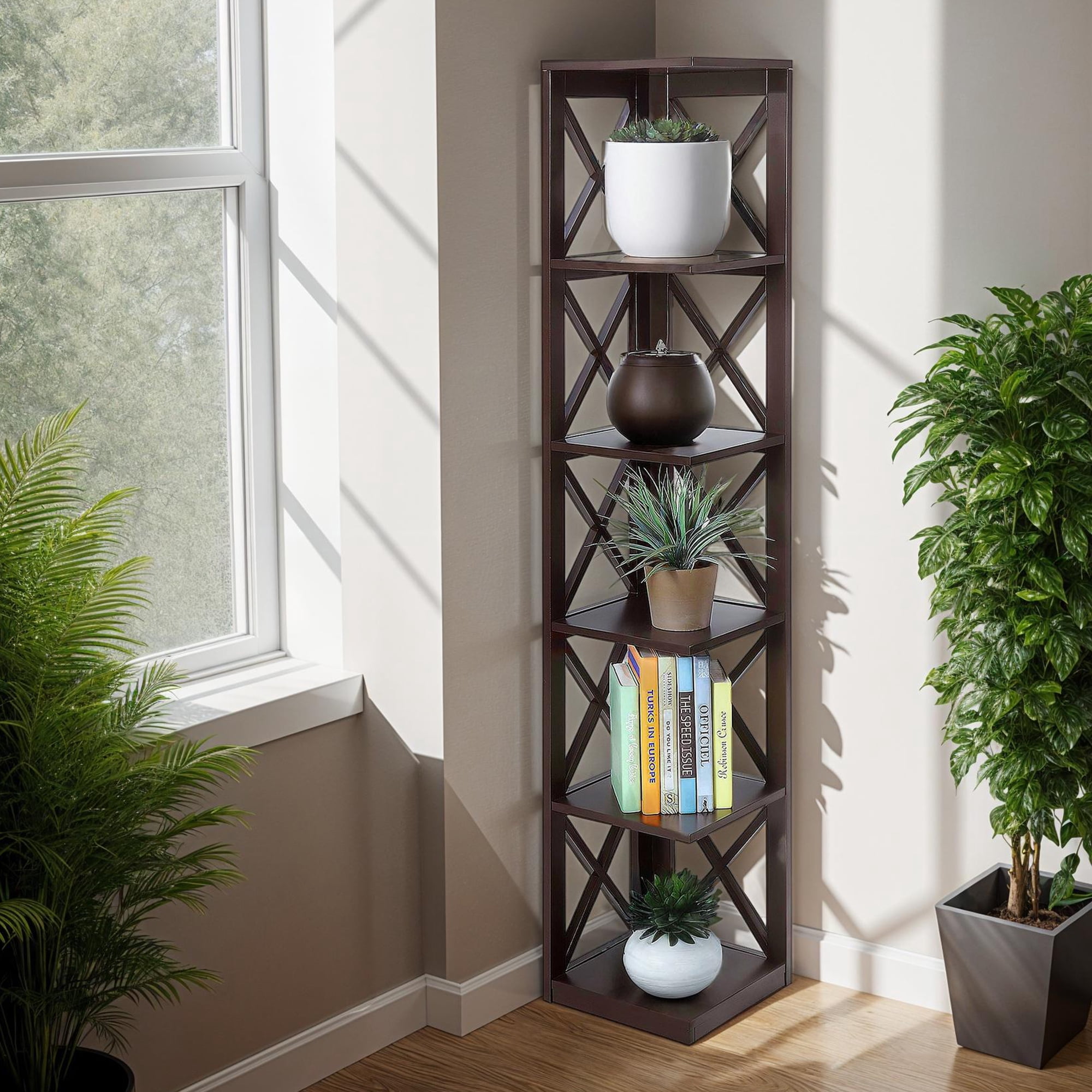 Convenience Concepts Oxford 5 Tier Corner Bookcase, Espresso