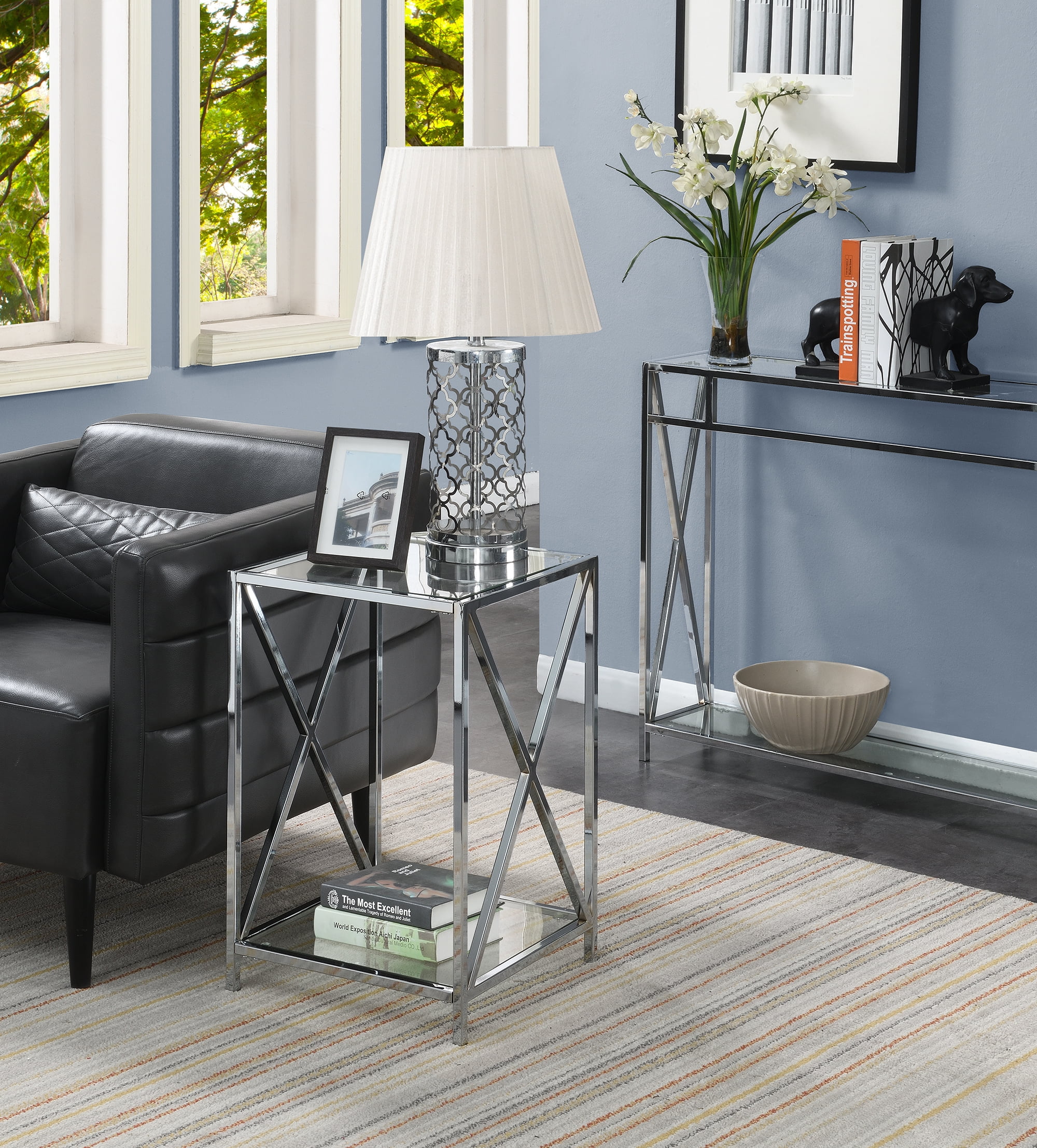 Glass Table Convenience Concepts 3-Tier Glass End Table Chrome