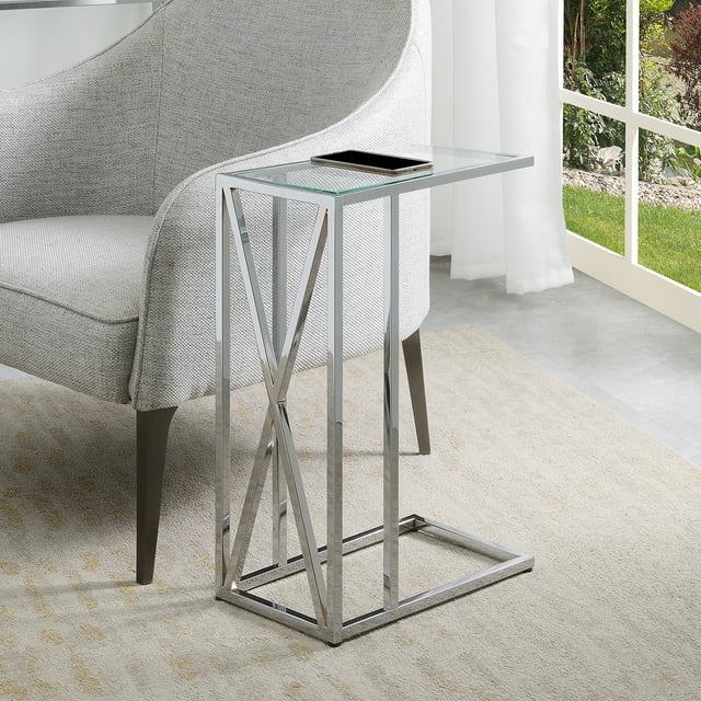 Convenience Concepts Oxford Chrome Glass C End Table in Glass & Chrome