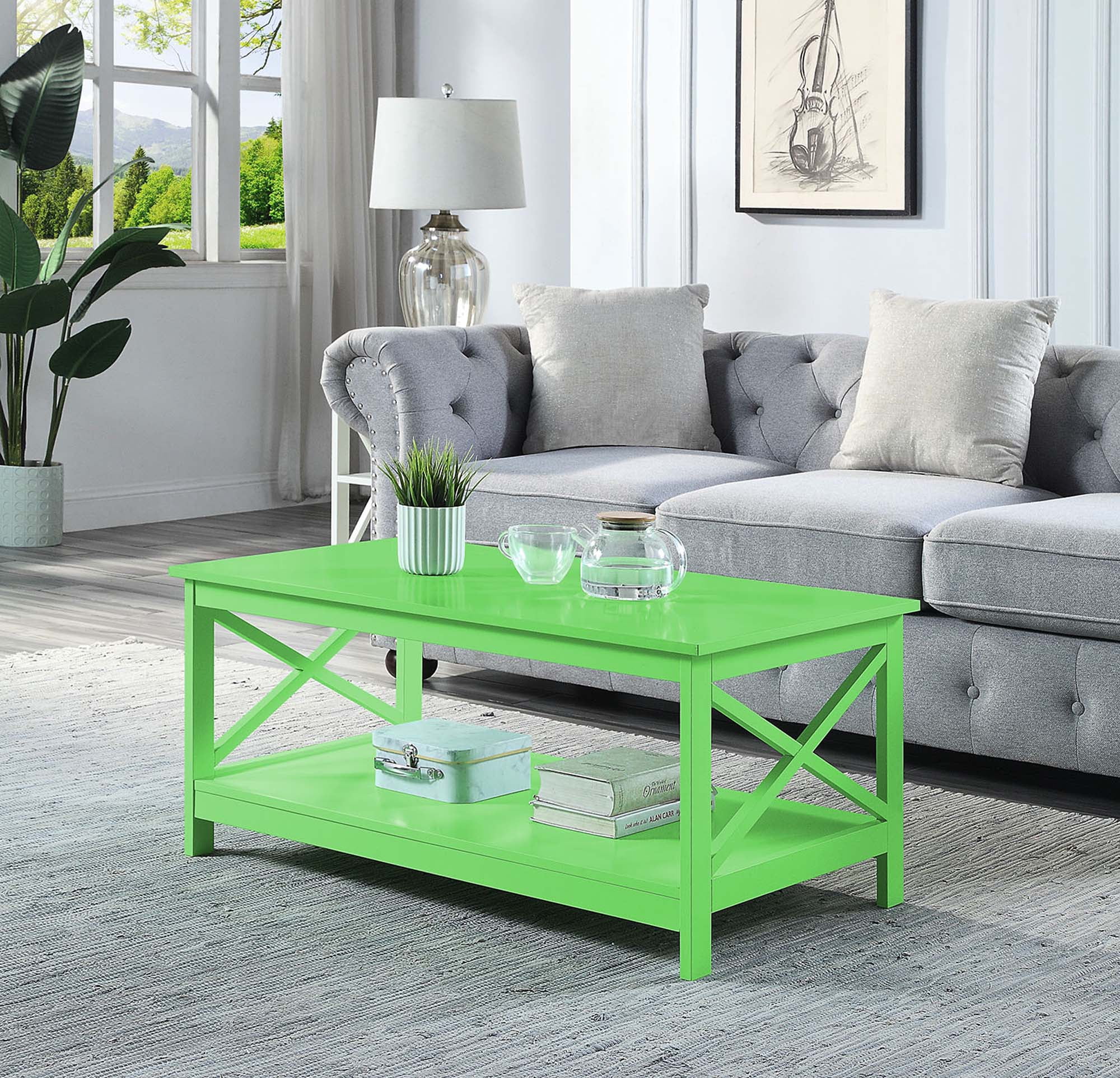 Convenience Concepts Oxford Coffee Table with Shelf, Lime